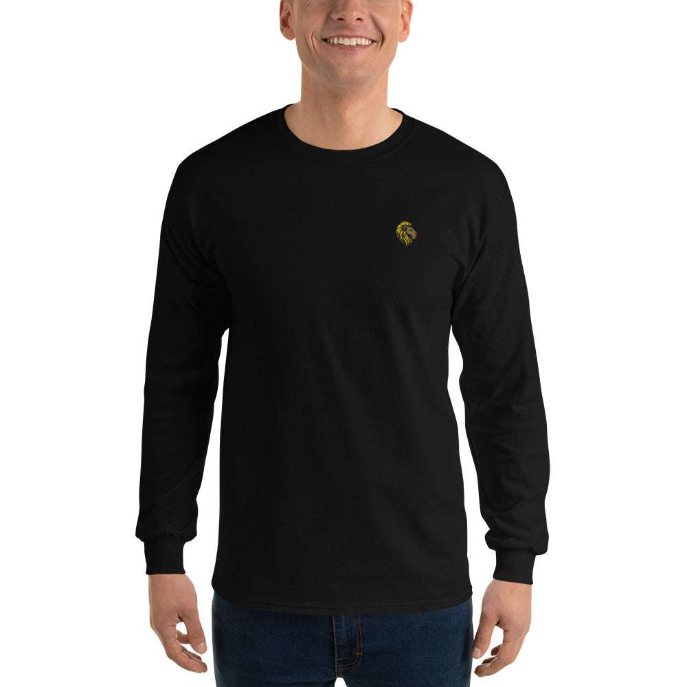 Black Men's Long Sleeve Shirt | Cotton Tee with Embroidered Lion Logo | The One PR