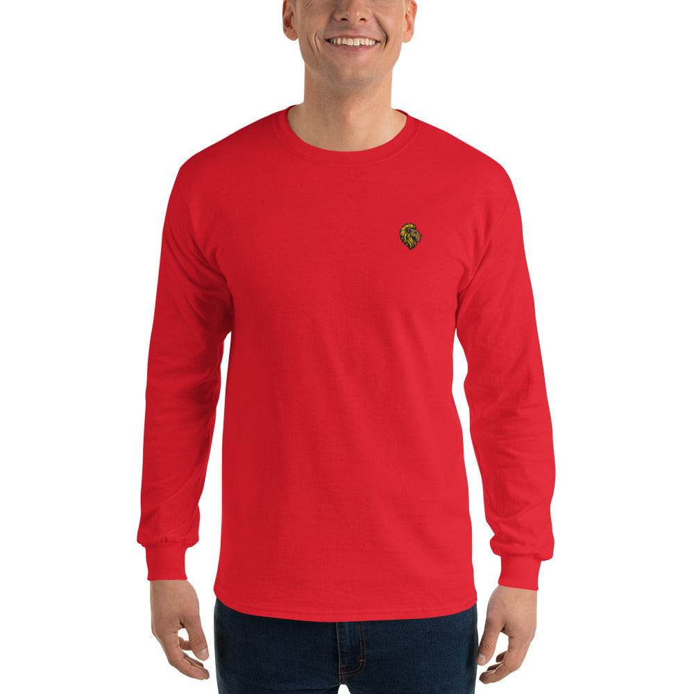 Red Long Sleeve Shirt for Men - Lion Logo - Cotton Blend Casual Wear