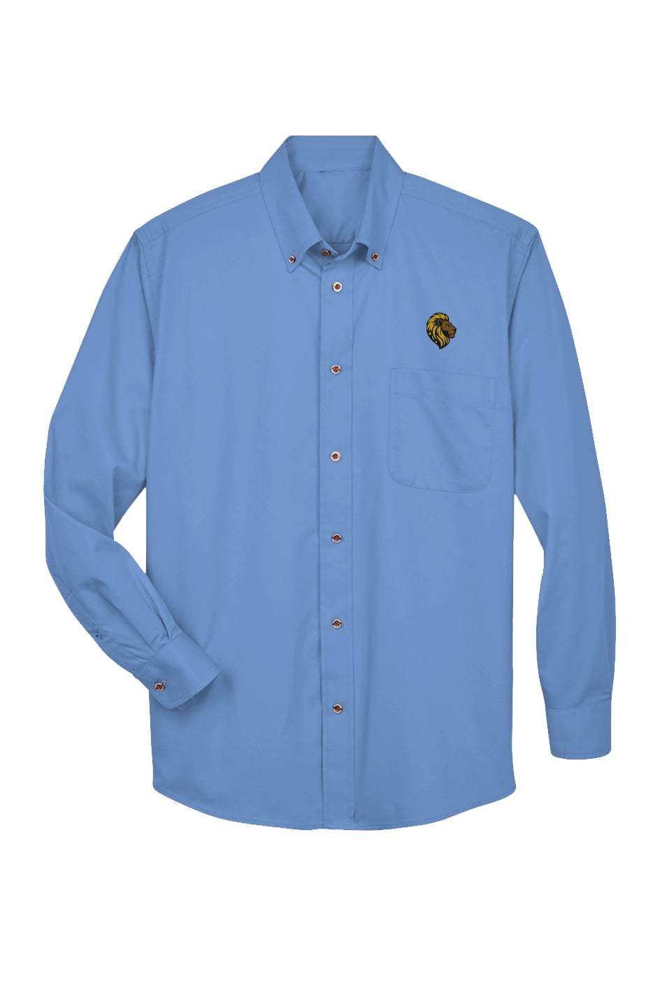 Blue Long Sleeve Twill Shirt with Lion Logo - Men's Casual Button-Down