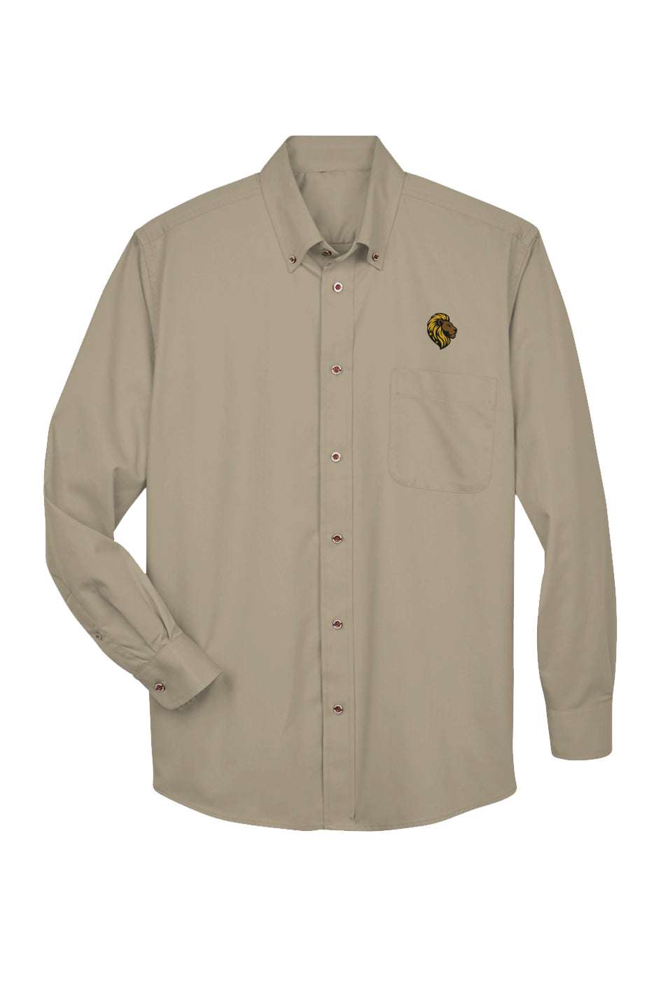 The One PR Men's Long Sleeve Twill Button-Down Shirt w/ Lion Logo | Wrinkle Resistant & Stain Release