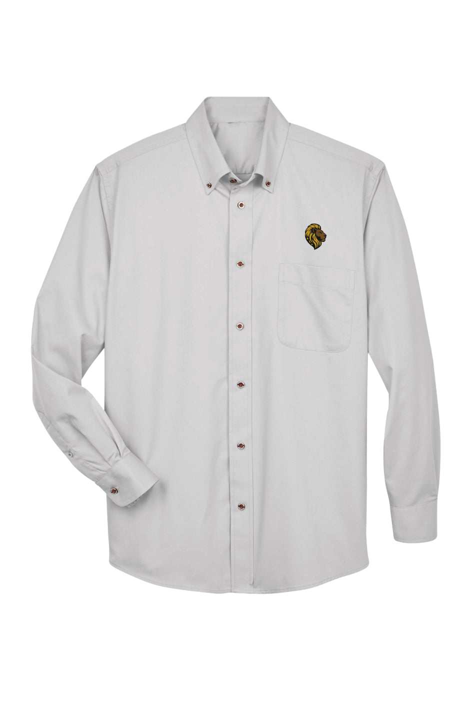 Gray Twill Dress Shirt with Lion Logo, Long Sleeve Button-Down, Pocket - The One PR