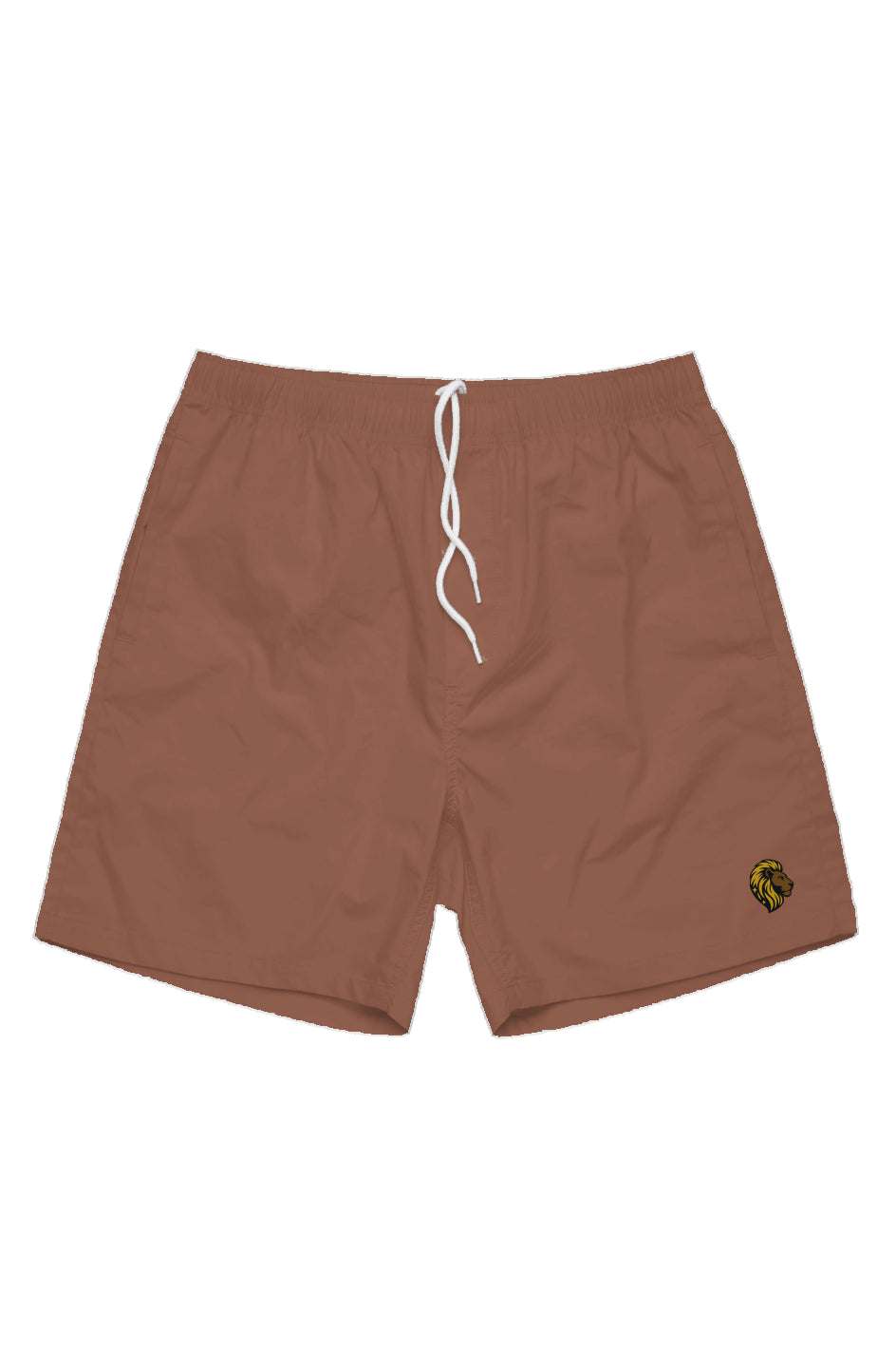 Brown Men's Shorts with Lion Logo - Drawstring Swim Trunks