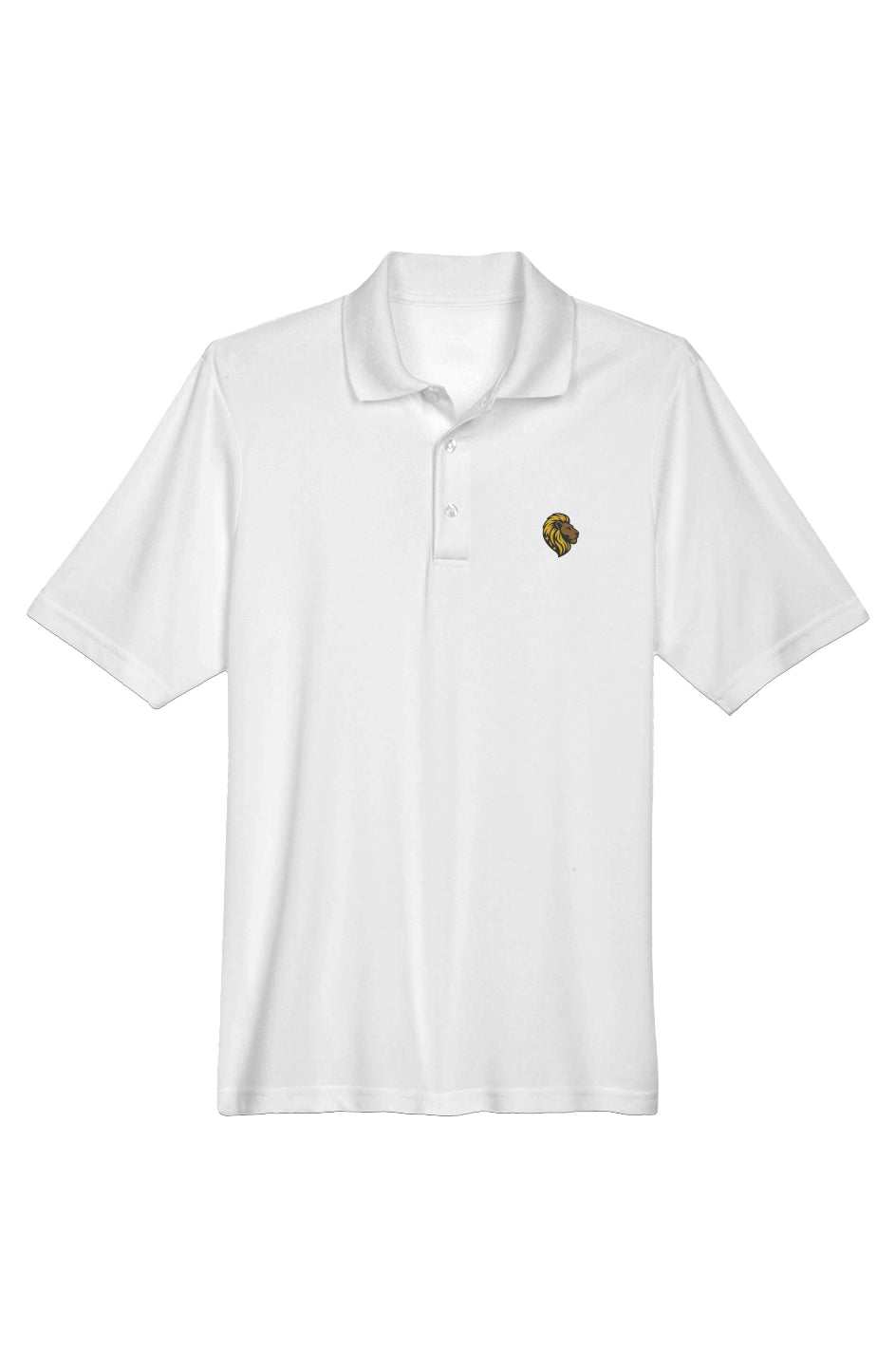 White Men's Performance Polo Shirt w/ Lion Logo - The One PR: Moisture-Wicking, Plus Size Available