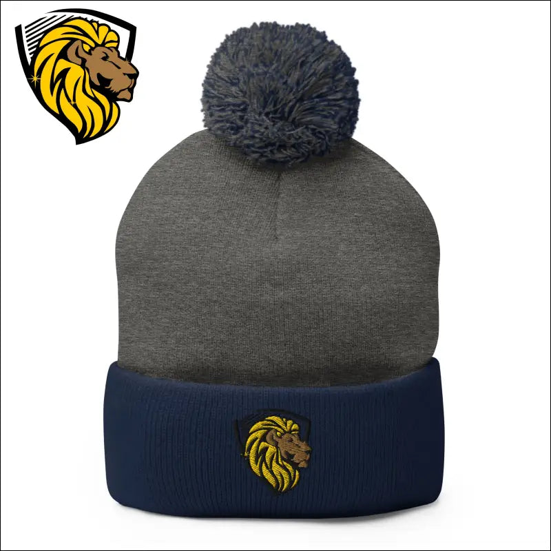 The One Pom-Pom Beanie - Dark Heather Grey/ Navy