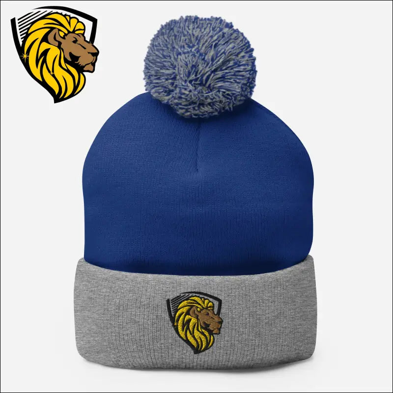 The One Pom-Pom Beanie - Royal/ Heather Grey