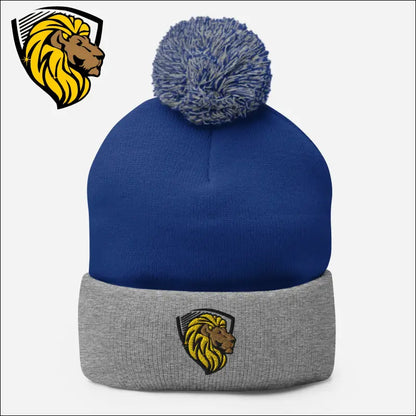 The One Pom-Pom Beanie - Royal/ Heather Grey