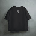 The One PR black heavyweight cropped loose t-shirt with embroidered lion logo on chest. 100% combed cotton.