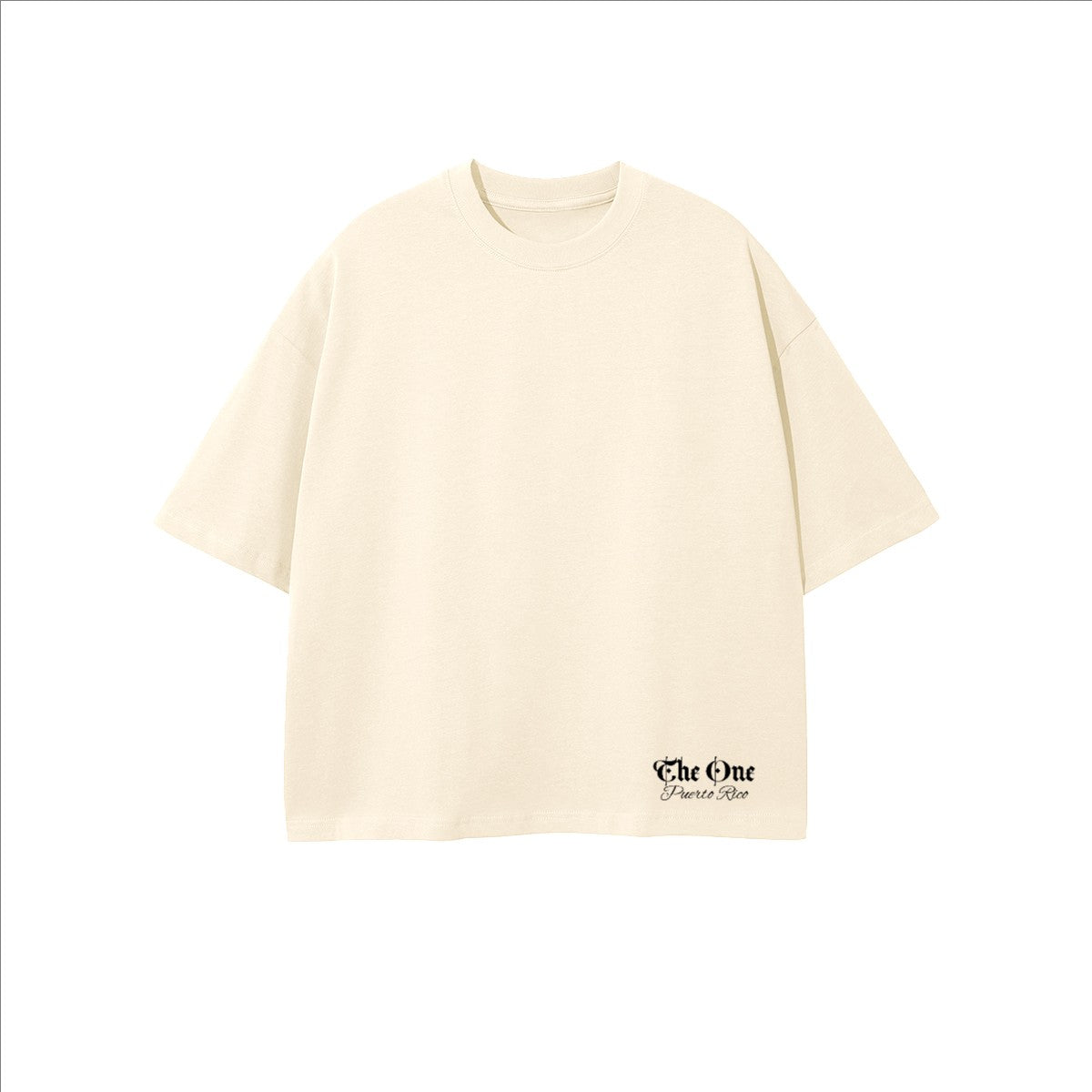 The One PR Snooper cropped oversized t-shirt in cream, made from 100% combed cotton with a crew neck and short sleeves.