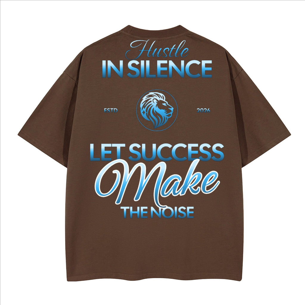 The One PR Prophesy Heavyweight Boxy T-Shirt in brown, 100% combed cotton, with crew neck and drop shoulders. Features motivational text and a lion graphic.