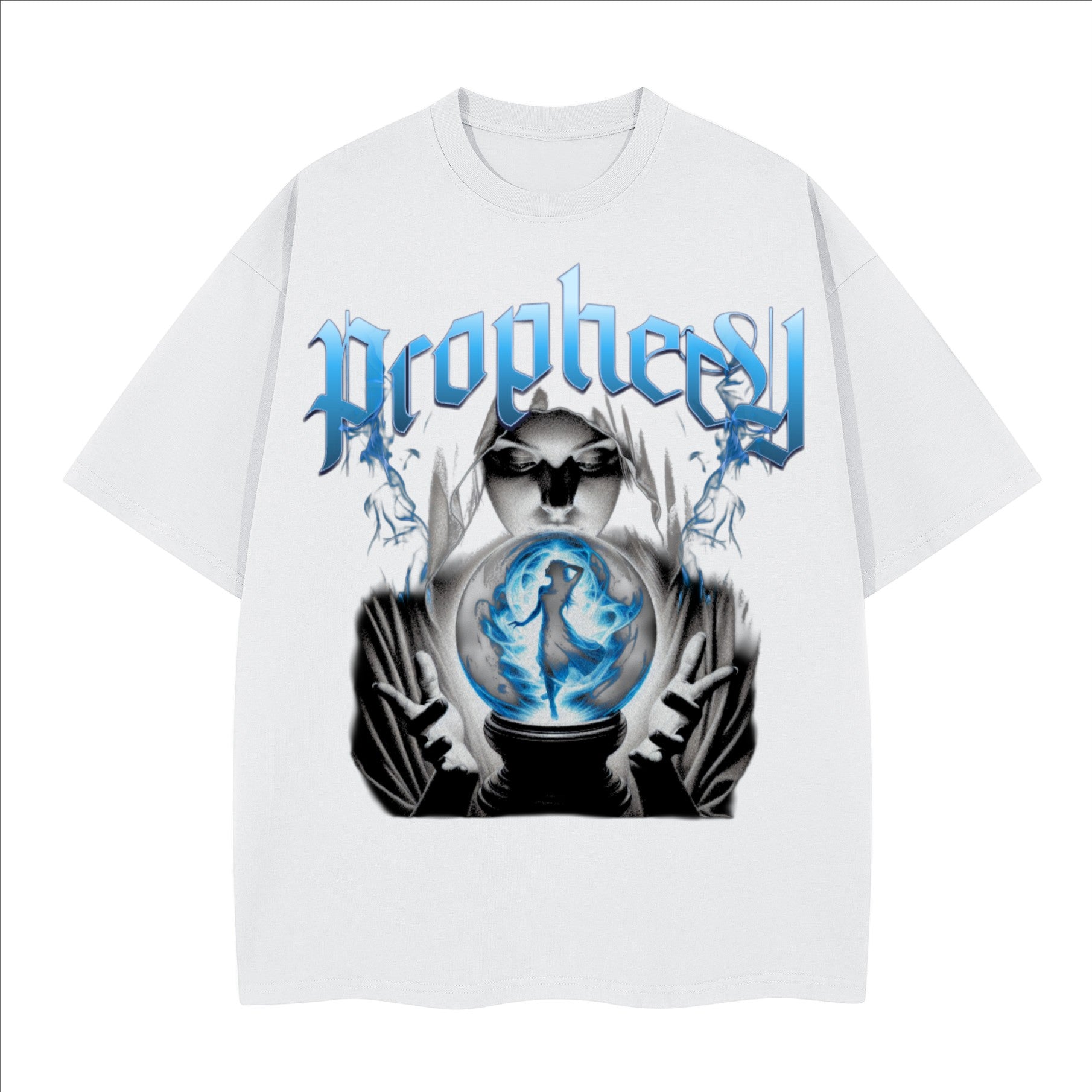 The One PR Prophesy heavyweight boxy t-shirt in white 100% combed cotton with crew neck and drop shoulders.