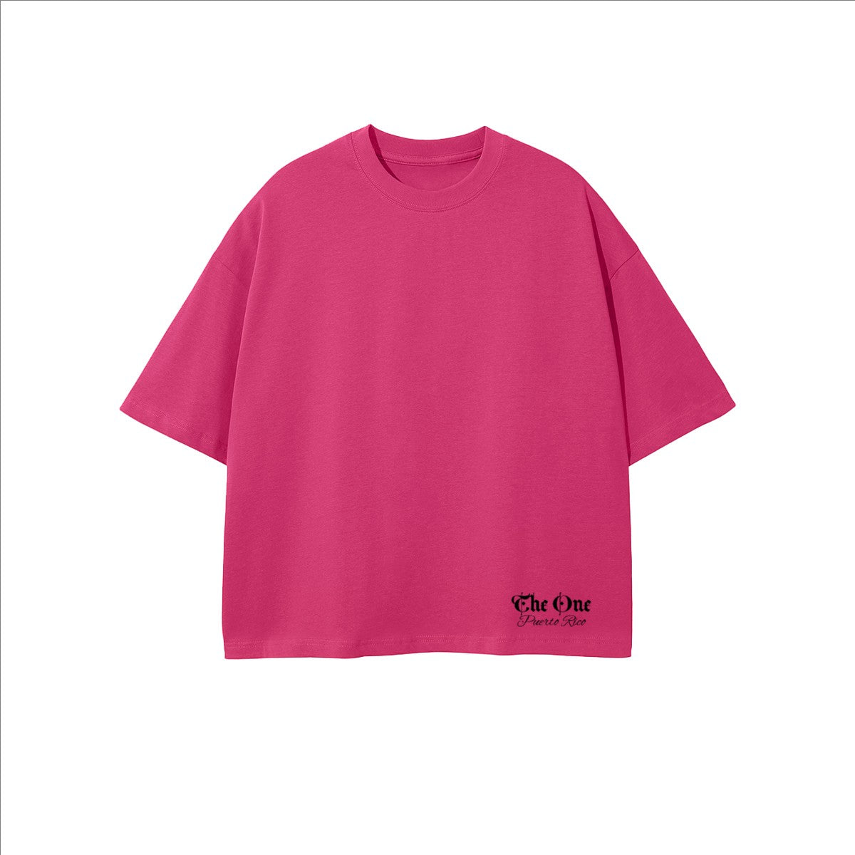 The One PR Snooper cropped oversized t-shirt in bright pink, made from 100% combed cotton with a crew neck and short sleeves.