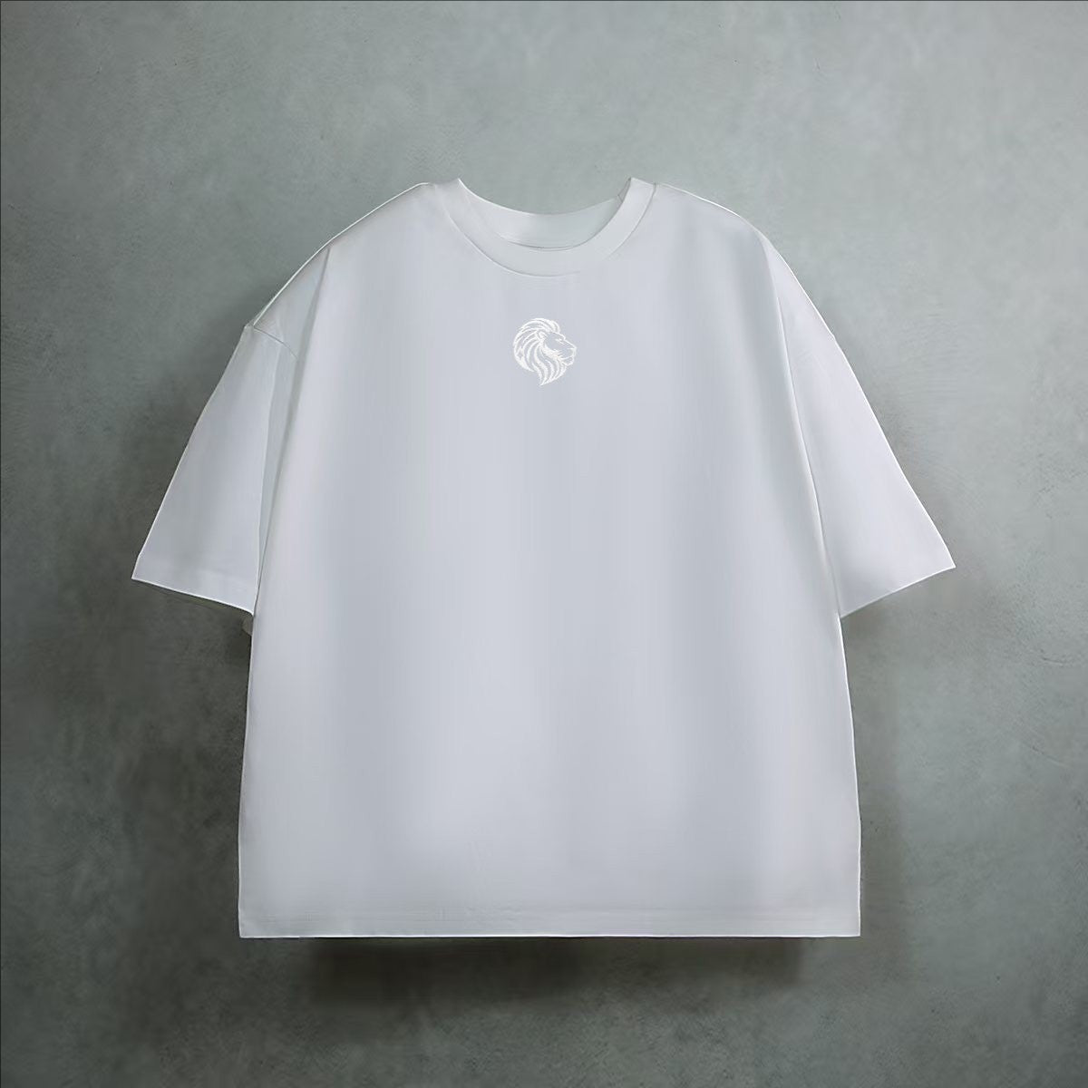 The One PR white heavyweight cropped loose t-shirt made of 100% combed cotton with a subtle lion logo on the chest.