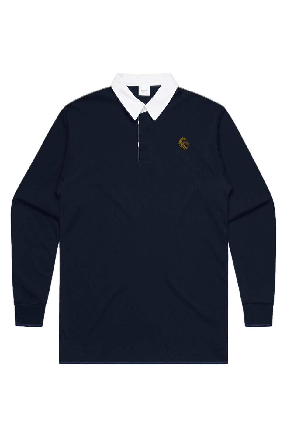 The One PR Rugby Jersey navy long sleeve with white collar and gold logo embroidered on chest