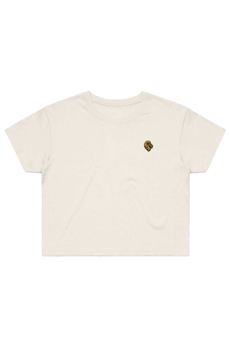 The One PR Crew Neck Crop Top: Lion Embroidery, Women's Tee, Casual Style