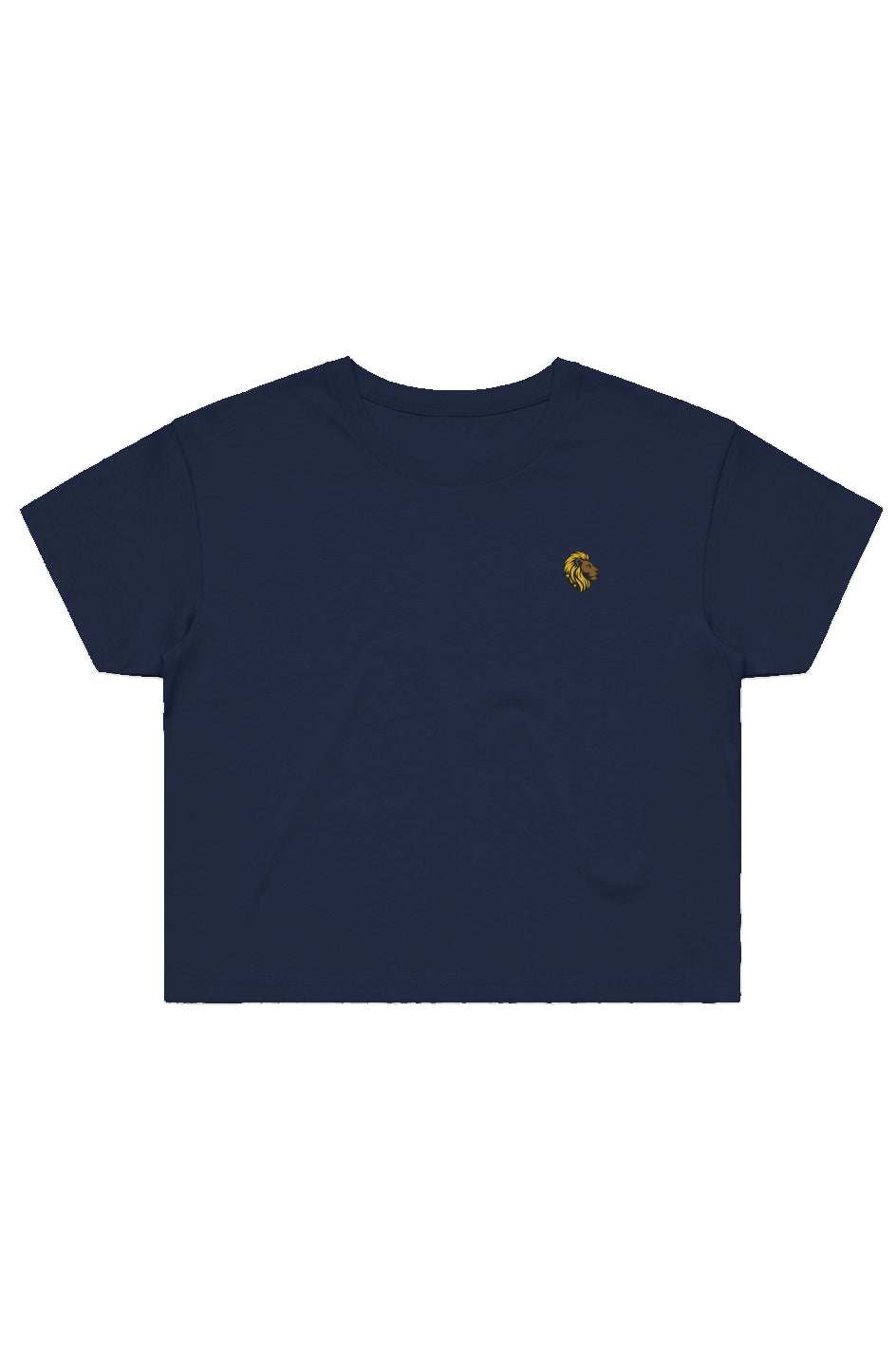 The One Street Crop Tee navy blue cropped cotton t-shirt with crew neck and small embroidered logo