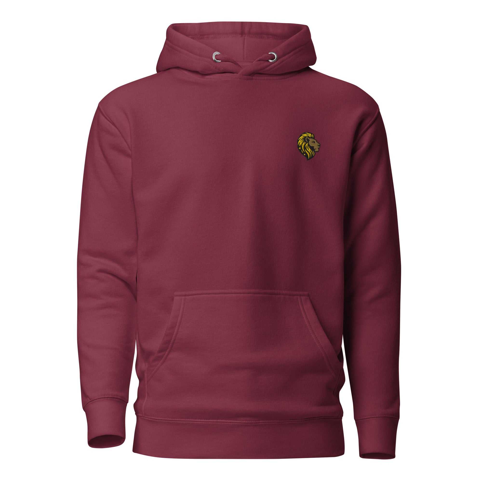 The One PR Burgundy Hoodie - Unisex Embroidered Lion Pullover Sweatshirt