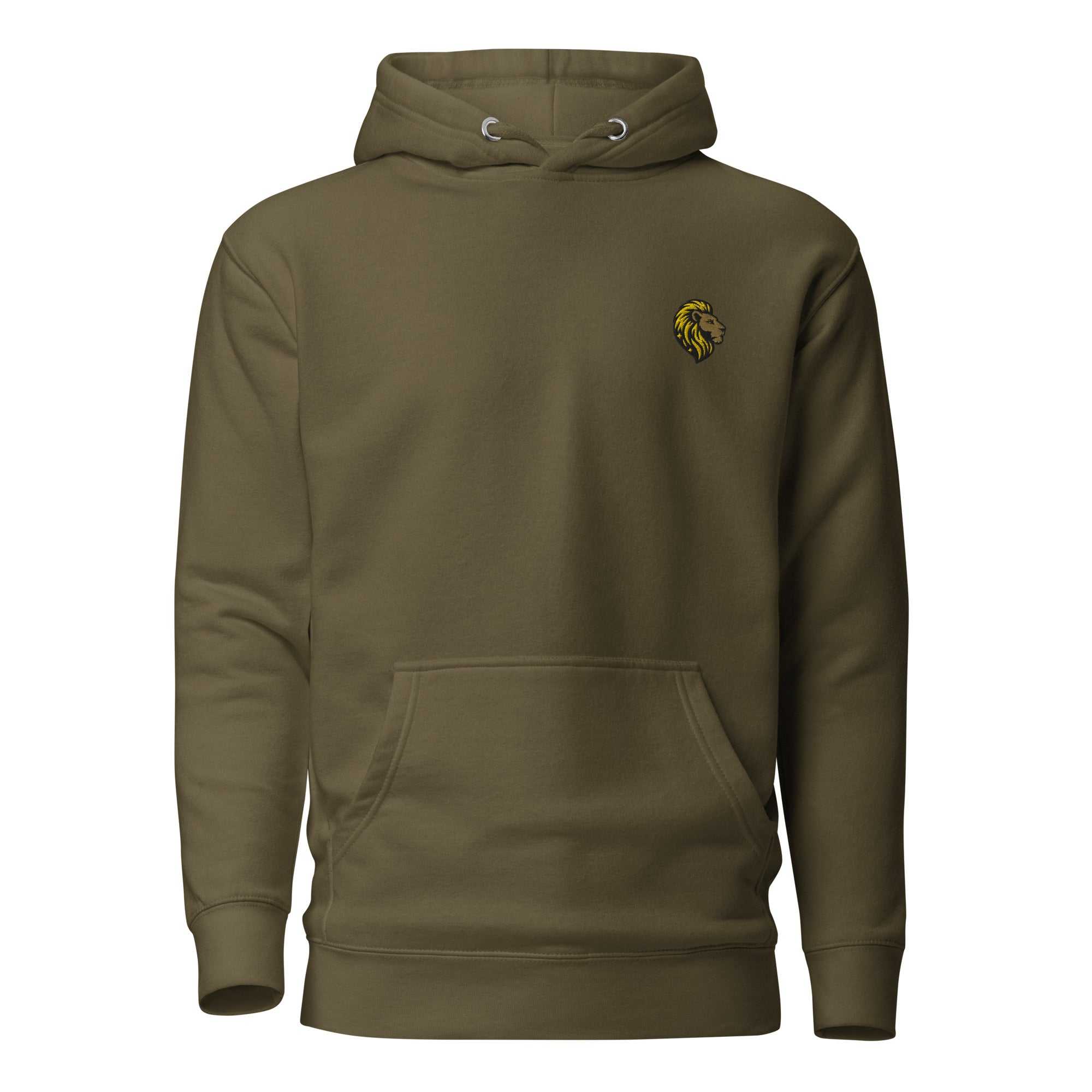 Olive Green Lion Hoodie: Unisex, Hooded Sweatshirt with Front Pocket