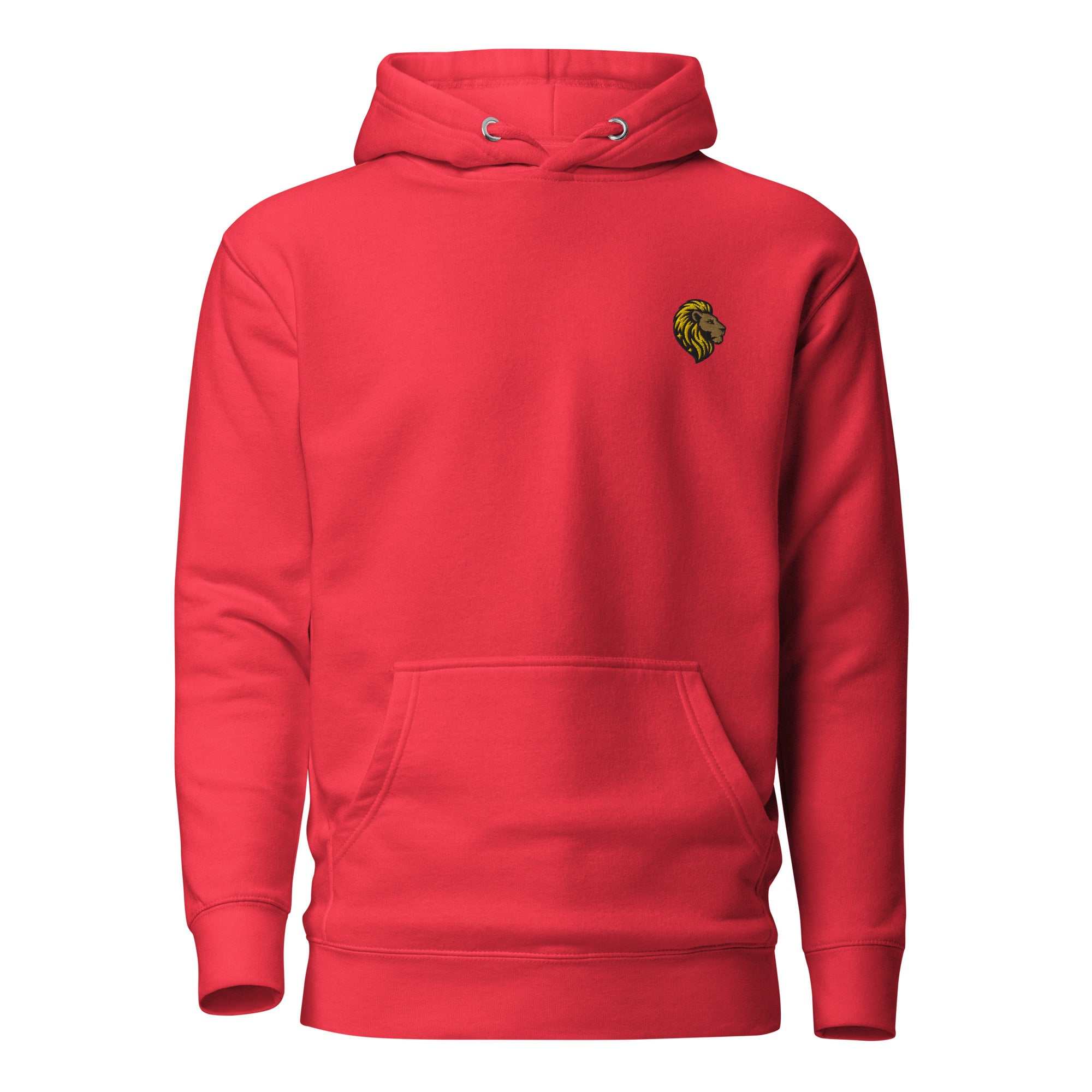 Red Unisex Hoodie with Lion Logo Embroidery | The One PR | Cotton Blend Casual Wear