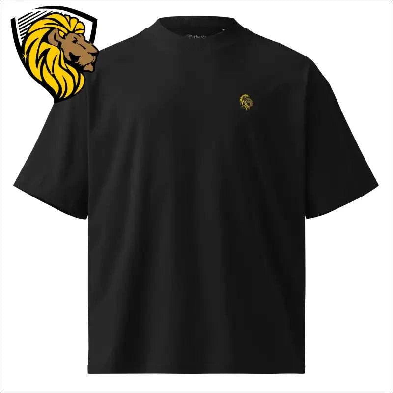 The One PR Black Oversized High Neck T-Shirt with Lion Logo | Unisex Organic Cotton Streetwear Tee