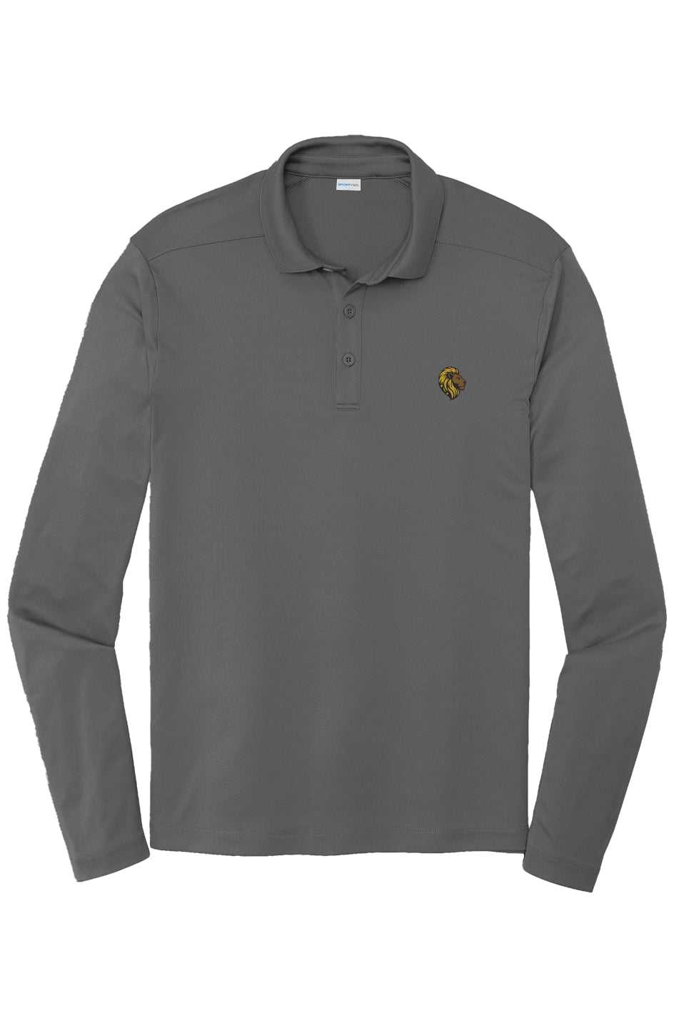 Grey Long Sleeve Polo Shirt with Lion Logo Embroidery | The One PR | UPF 50+ Sun Protection, Moisture Wicking