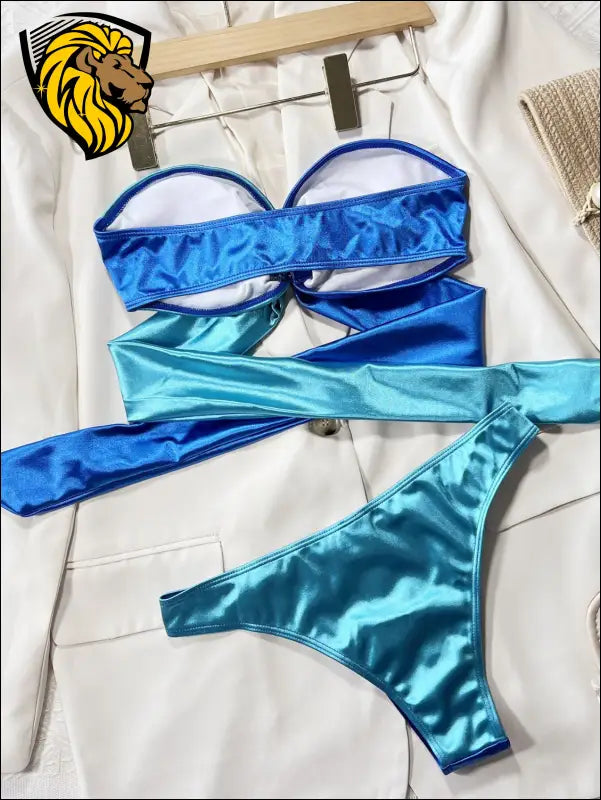 Two-Tone Ring Detail Tied Bikini Set