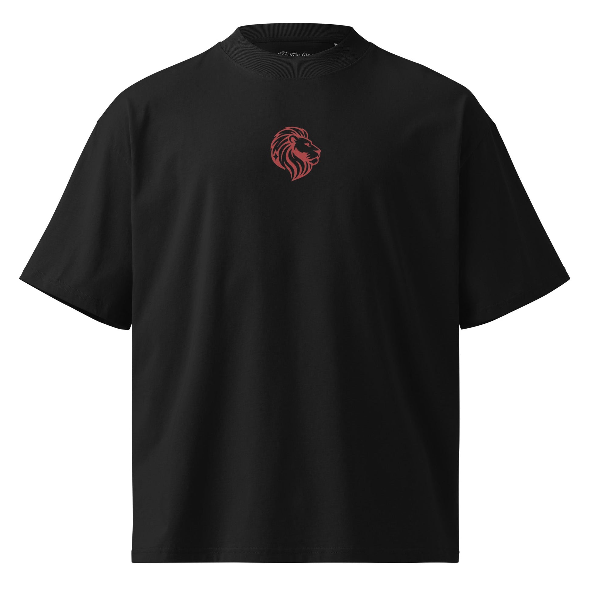 The One PR Oversized Black T-Shirt - High Neck Organic Cotton Streetwear with Lion Logo. Shop Now!