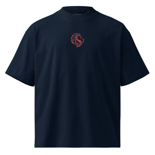Oversized Navy T-Shirt: Organic Cotton, Lion Embroidery - The One PR