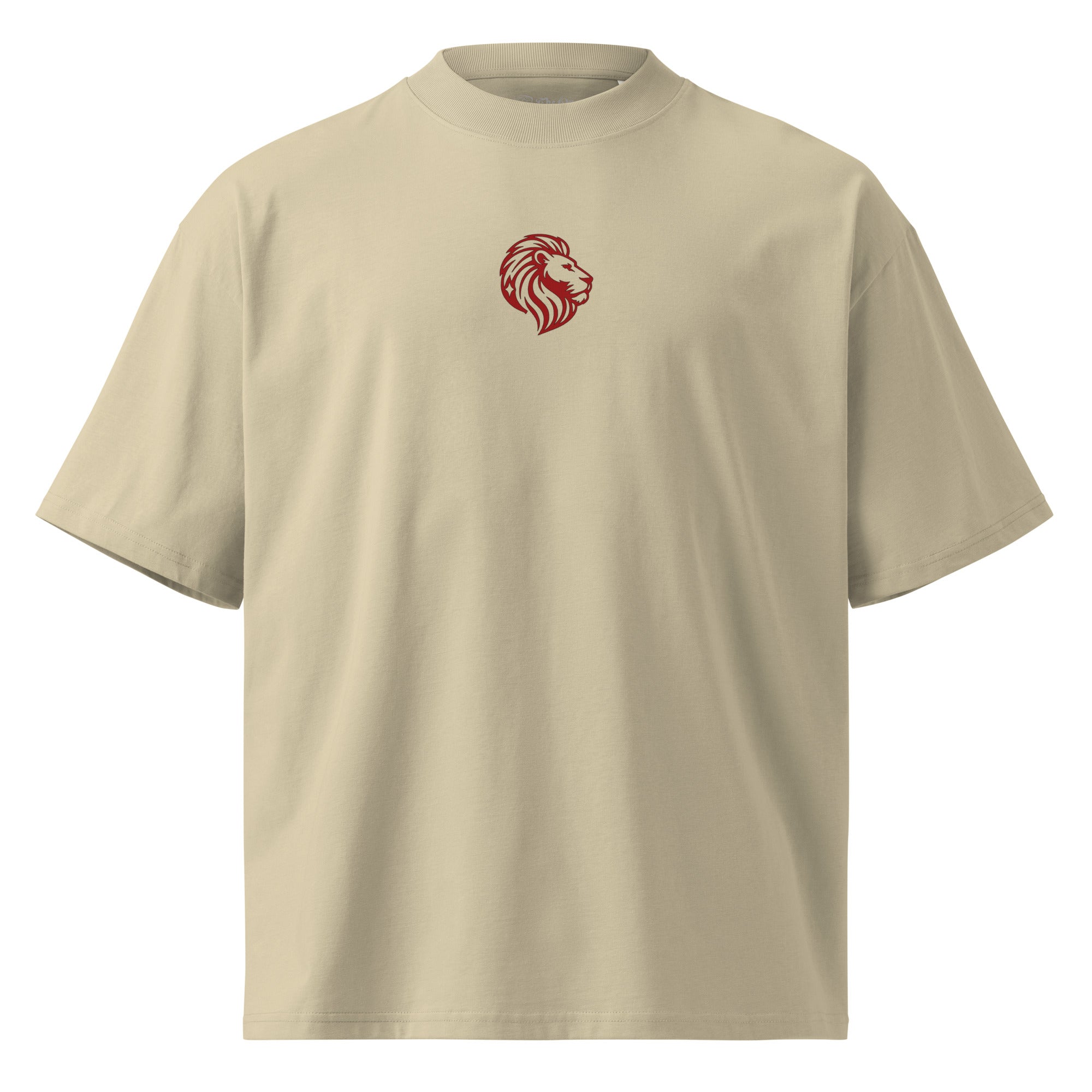 The One PR Organic Cotton Oversized T-Shirt with Lion Logo. High Neck Streetwear.