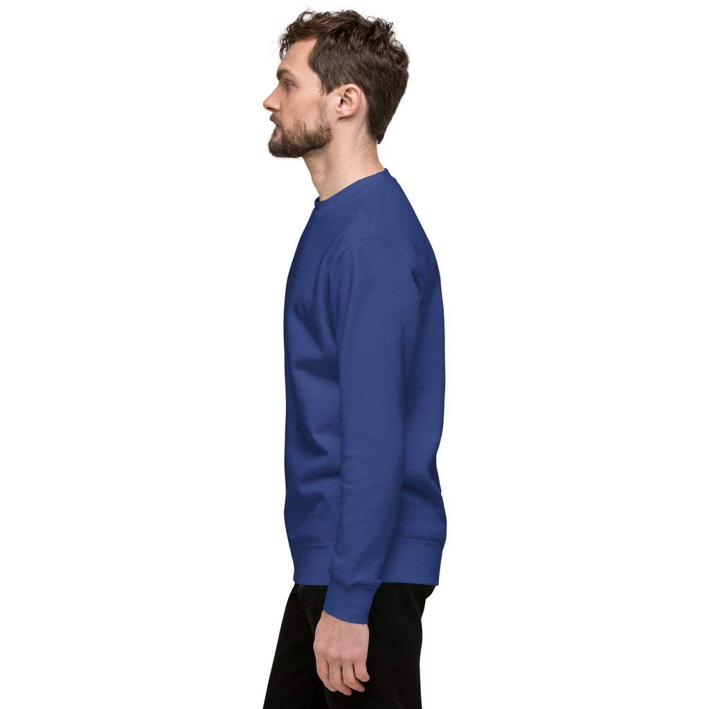 Men's Premium Blue Sweatshirt - Side View, Crewneck, Streetwear, Cozy Fleece