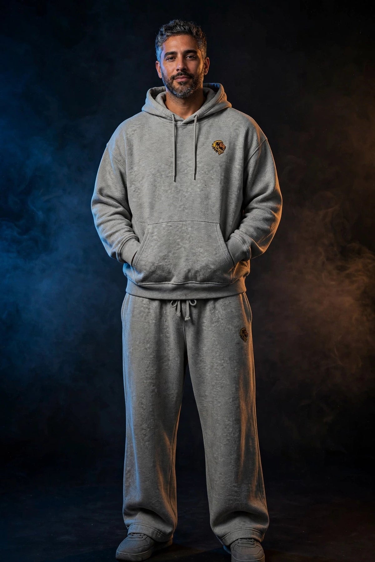 The One Waffle Boxy Set Oat Gray en modelo