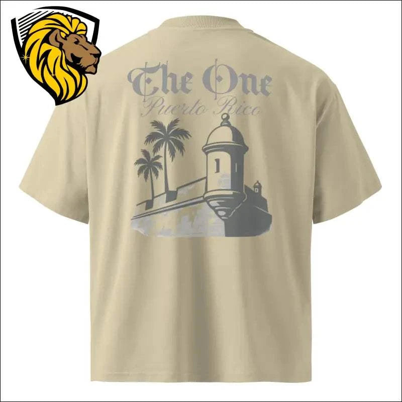 The One PR Oversized T-shirt: Puerto Rico Design, Sand Color. Streetwear style.