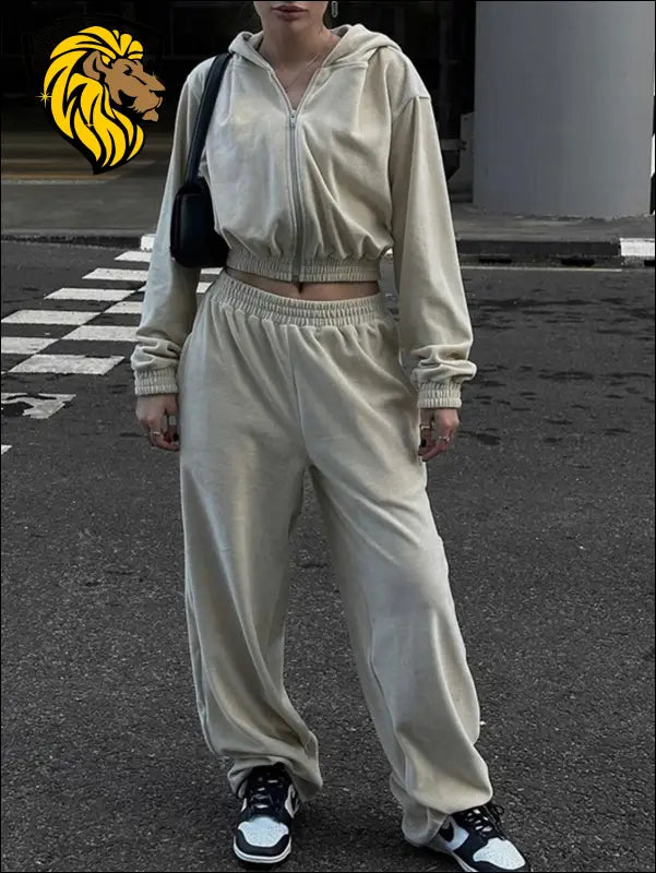 Zip Up Hoodie and Pocketed Pants Set - Set